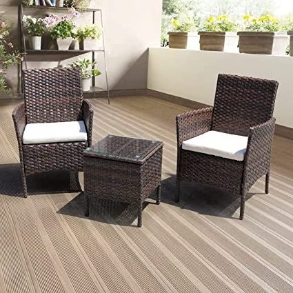 Outdoor/Indoor Modern Chair Table Set for 2 Seater Sofa Set - Brown Coffee Table with Glass