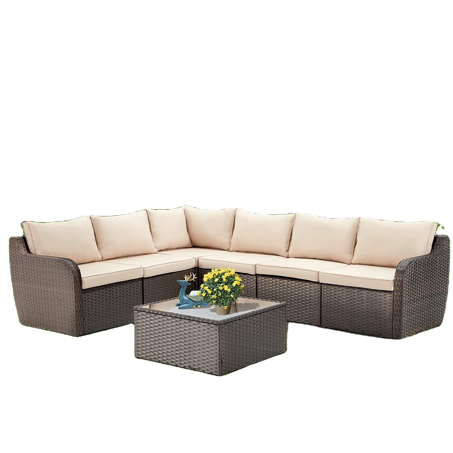 Patio Wicker Sectional Sofa Set,  Outdoor Conversation Set, All-Weather Wicker Patio Furniture with Cushion