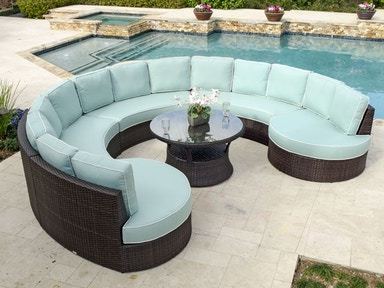 Outdoor Patio Wicker Rattan Furniture Half-Moon Sectional Sofa Sets with Cushions, Round Table and Storage Side Table