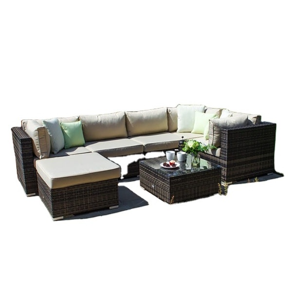 Patio Wicker Sectional Sofa Set,  Outdoor Conversation Set, All-Weather Wicker Patio Furniture with Cushion