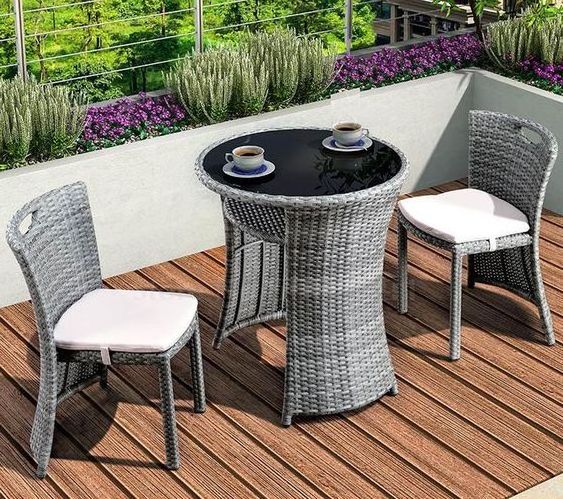 Garden Sets - Set Of Coffee 2 Chairs With Table For The Garden Terrace Outdoor Balcony Made From Poly Rattan