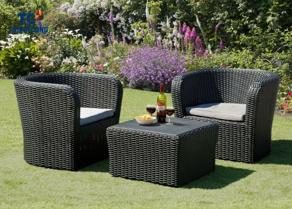 Garden Sets - Set Of Coffee 2 Chairs With Table For The Garden Terrace Outdoor Balcony Made From Poly Rattan