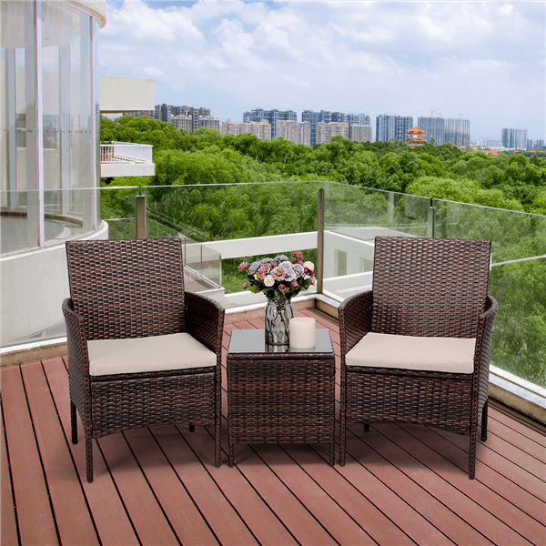 Outdoor/Indoor Modern Chair Table Set for 2 Seater Sofa Set - Brown Coffee Table with Glass