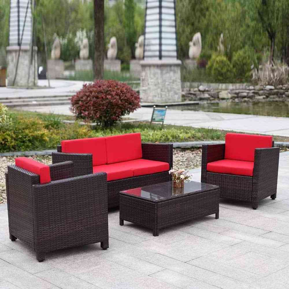 Red cushion outdoor/indoor/garden furniture  poly rattan sofa set furniture by hand craft Vietnam