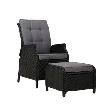 Black rattan outdoor set with chair and stool/ wicker hot design for 2023/ Vietnam wicker set