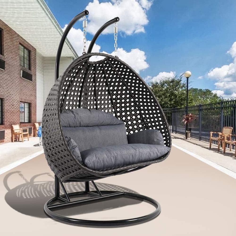 Modern outdoor patio wicker rattan single swing egg chair furniture / poly rattan wicker patio garden hanging chair for balcony