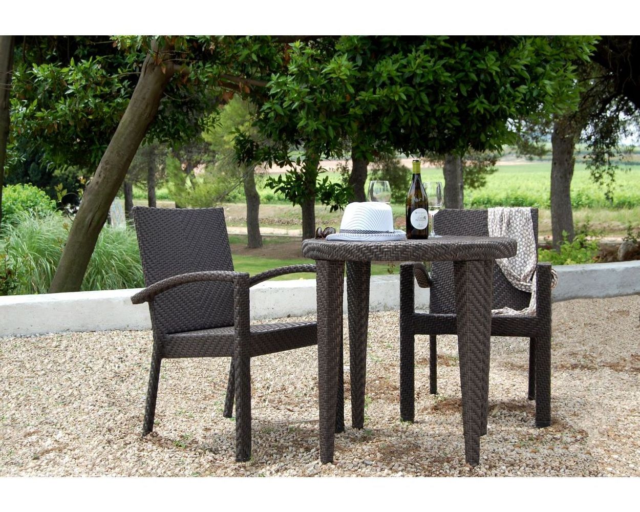 Garden Sets - Set Of Coffee 2 Chairs With Table For The Garden Terrace Outdoor Balcony Made From Poly Rattan