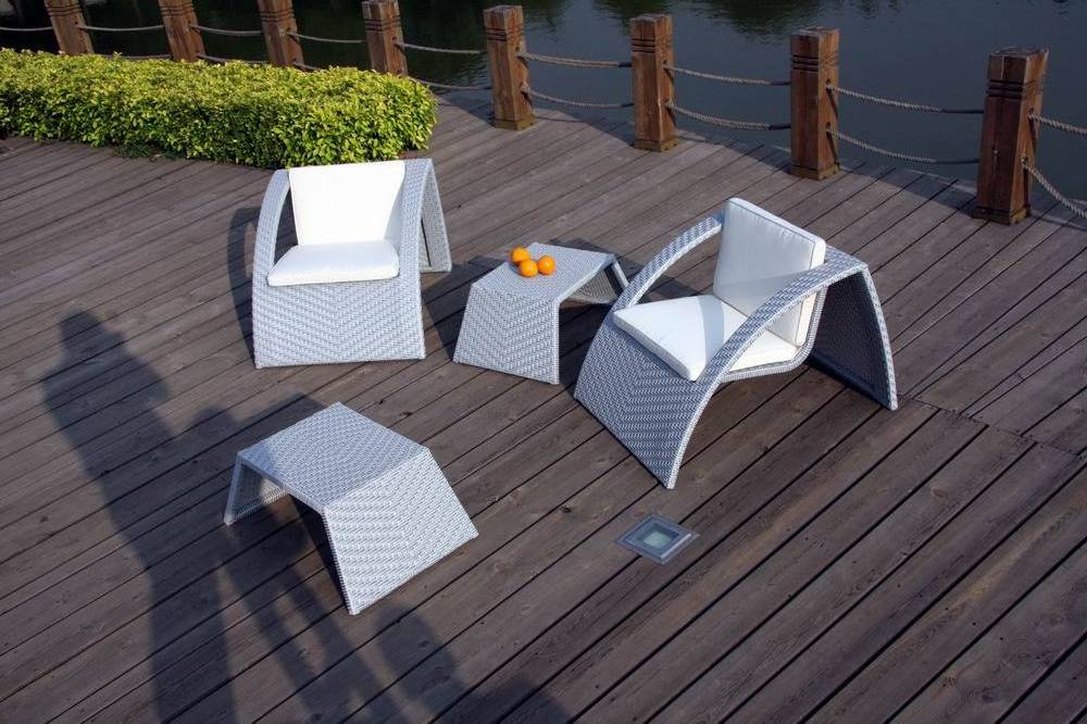 Wicker Outdoor Conversation Set Patio Furniture PE Rattan All Weather Cushioned Chairs Balcony Porch with Ottoman and Glass