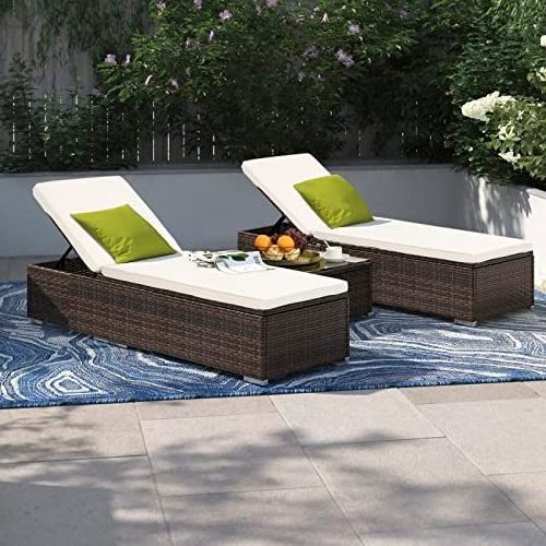 Outdoor Chaise Lounge Set of 2, Rattan Wicker Patio Lounge Chairs for Outside, Adjustable Chaise Loungers with Cushions & Pillow