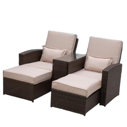 3 Piece Outdoor Furniture Sets PE Wicker Rattan Chaise Lounge Chair Recliner Multifunctional Porch Backyard Furniture Set