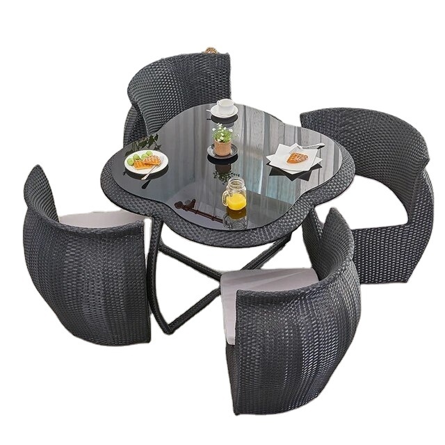 Patio Furniture Rattan Table And Chair Set Of 5, Garden Casual Coffee Table For 4, Modern Minimalist Patio Furniture Set