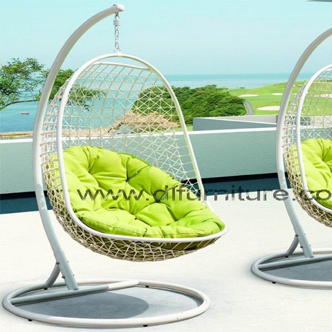 Rattan Wicker Patio Hanging Basket Chair Hammock Chair with Aluminum Frame and UV Resistant Cushion