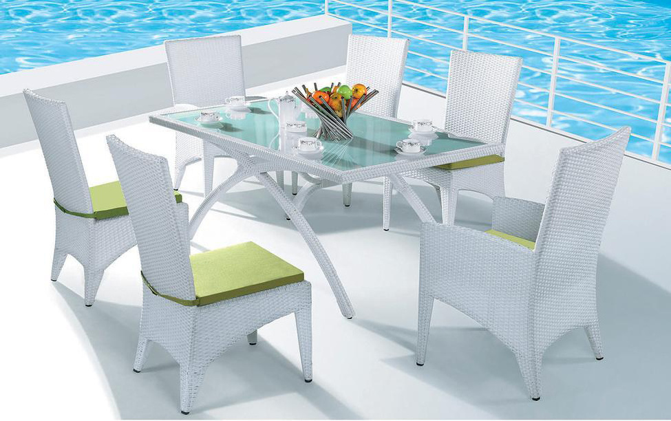 DL Furniture 7-Piece Patio Outdoor Dining Set, Wicker Patio Furniture Set of 6 Rattan Chairs with Soft Cushions