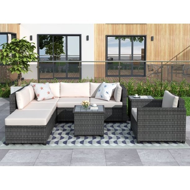 HOT Poly RATTAN Sofa Set Weather Patio Furniture VIETNAM INDOOR- Outdoor FURNITURE/ALL Spun Polyester Fabric Garden Set Aluminum