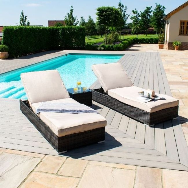 Sunbed decoration for garden outdoor set made by poly rattan/ wicker patio set with cushion 10cm