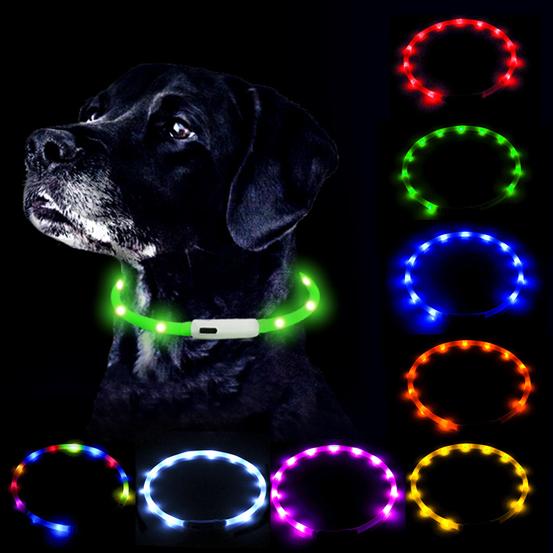 USB Rechargeable LED Dog Pet Flashing Collar Light Up Chargeable USB Rechargeable LED Light Silicone Dog Collar