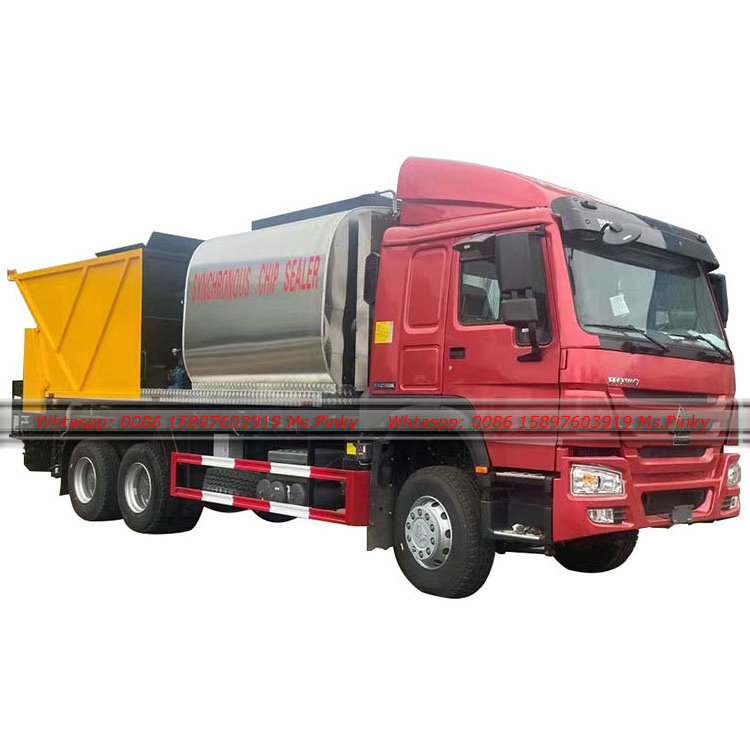 336HP 10Wheels HOWO Macadam Gravel Paver Rubber Asphalt Synchronous Chip Sealer Asphalt Crushed Stone Synchronous Seal Car