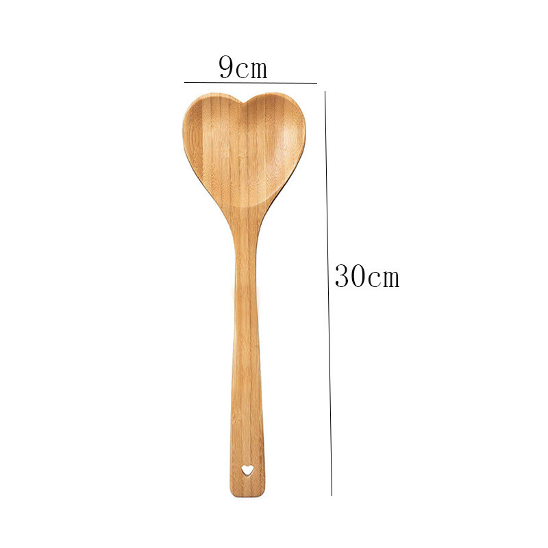 Wooden Heart Shaped Bamboo Spoon Spatula Cooking Utensil for Mother's Day Housewarming Birthday Wedding Girlfriend and Grandma