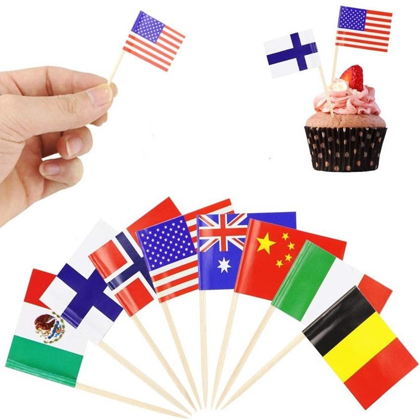 Flag Bamboo Wood Toothpicks Double Sides Print Pick Party Decoration Cocktail Fruit Stick Toothpicks Cupcakes Toppers