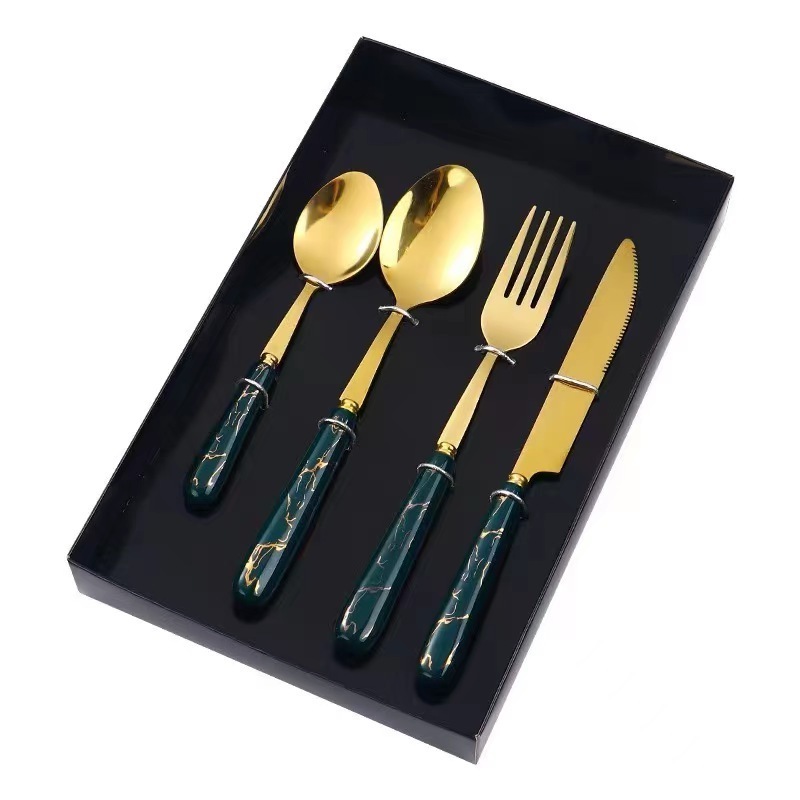 Gold Silverware Stainless Steel Cutlery Kitchen Flatware Spoons Fork Knives Set Long Teaspoon Salad Fork Mirror-Polished Cutlery