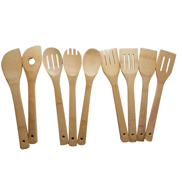 Bamboo Utensil Set Apartment Essentials Wood Spatula Spoon Nonstick Kitchen Utensil Set Premium Quality 6PCS 8PCS Box Pack Set