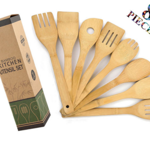 Bamboo Utensil Set Apartment Essentials Wood Spatula Spoon Nonstick Kitchen Utensil Set Premium Quality 6PCS 8PCS Box Pack Set