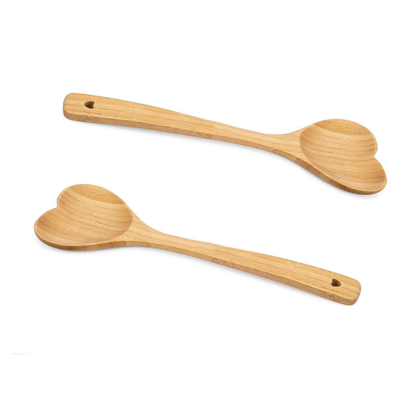 Wooden Heart Shaped Bamboo Spoon Spatula Cooking Utensil for Mother's Day Housewarming Birthday Wedding Girlfriend and Grandma