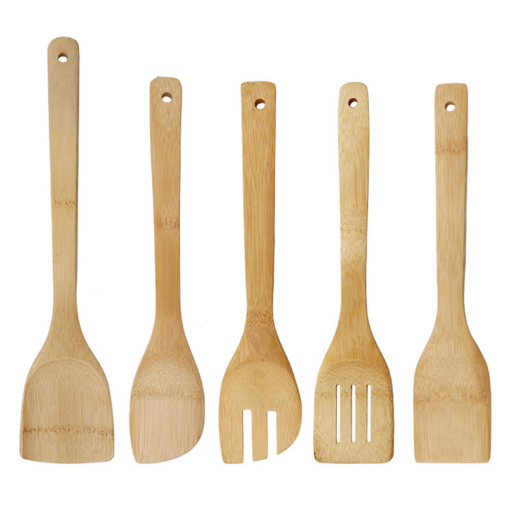 Bamboo Utensil Set Apartment Essentials Wood Spatula Spoon Nonstick Kitchen Utensil Set Premium Quality 6PCS 8PCS Box Pack Set