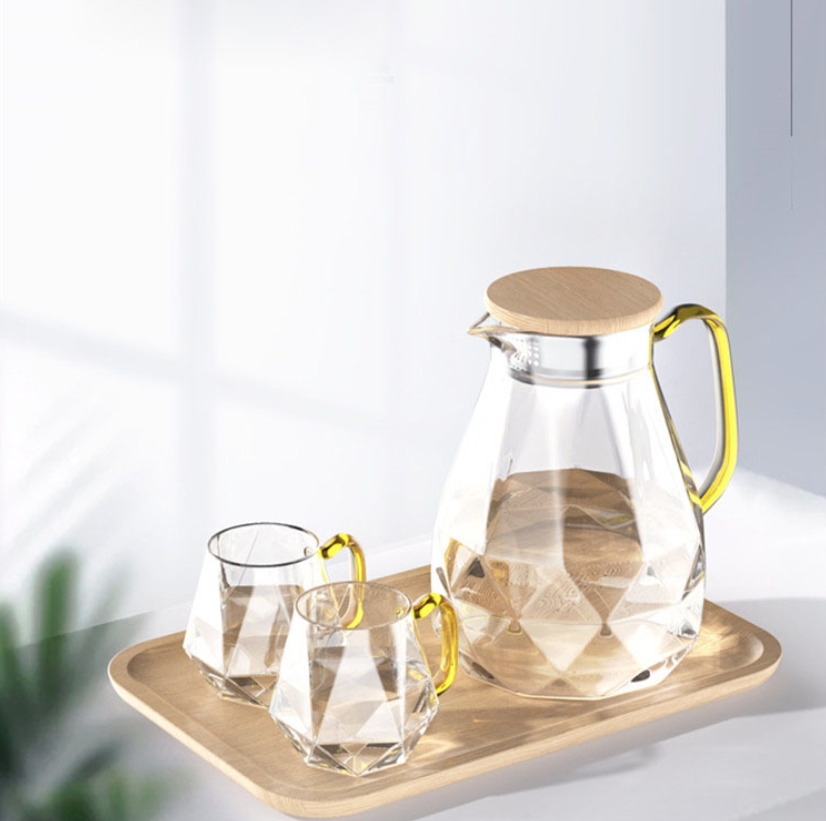 big glass water jug with handle glass jug and cups