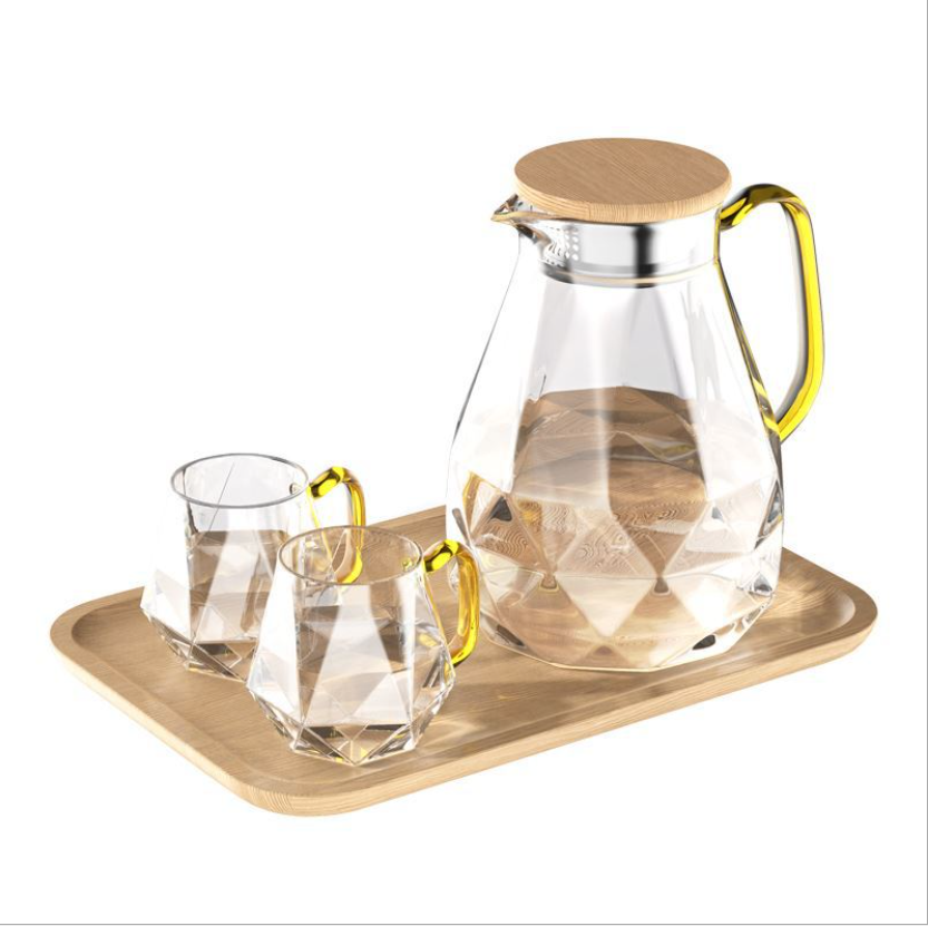 big glass water jug with handle glass jug and cups