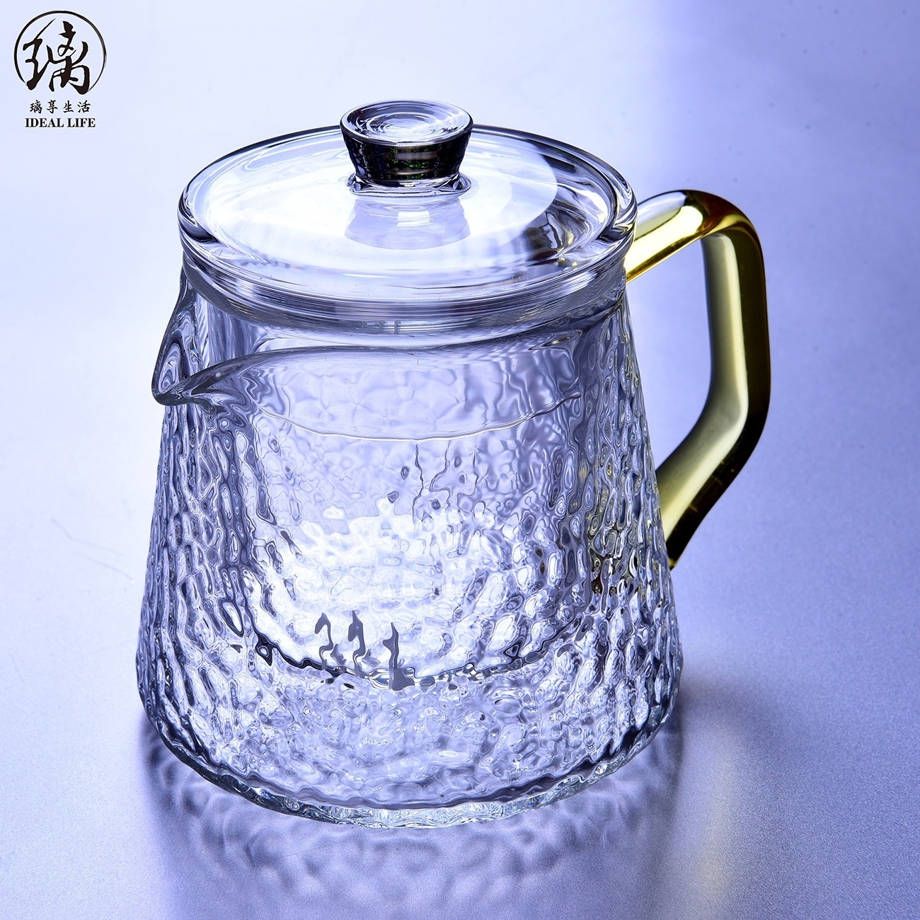 Handblown Clear High Borosilicate Small Glass Teapot With Infuser and Colorful Handle