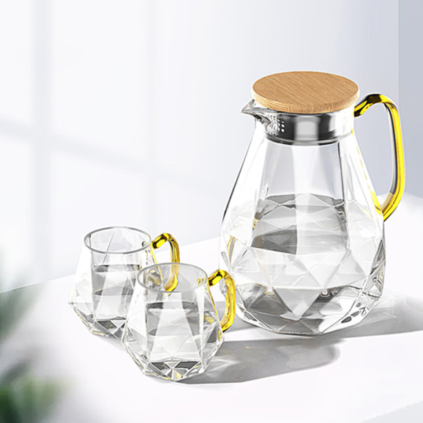 big glass water jug with handle glass jug and cups