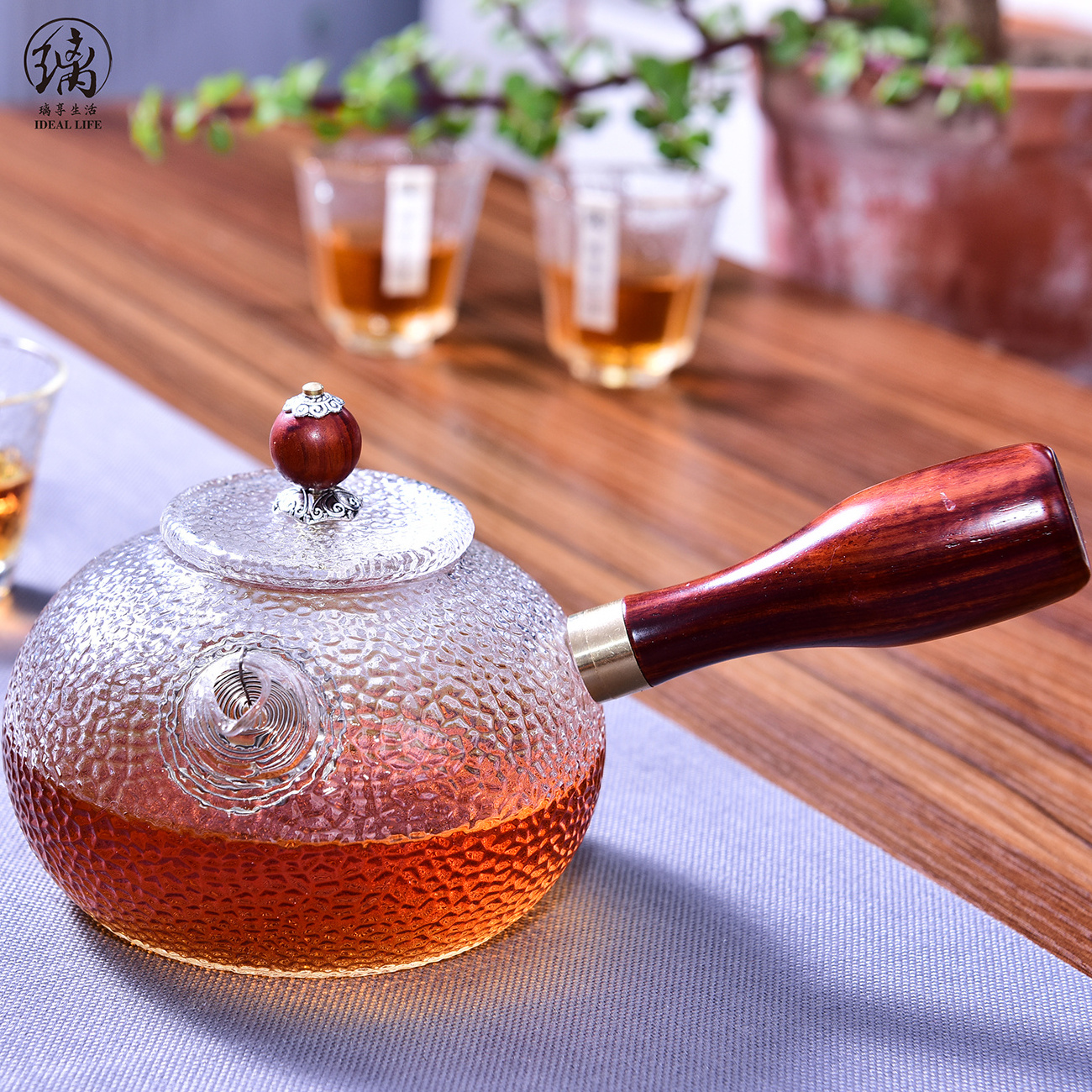 High Borosilicate Glass Tea Pot Top Quality Tea Maker With Wood Handle