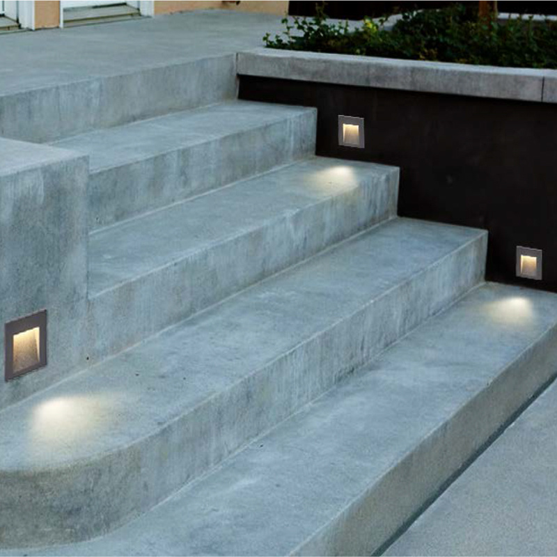 High quality recessed square stair wall lamp IP65 3w waterproof led outdoor step light