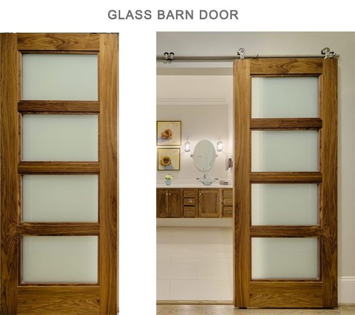 various Glass insert solid wood door interior  Sliding wood barn door with steel hardware set