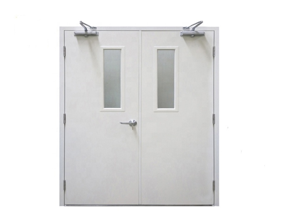 WH FM approved Commercial industry hospital school double swing steel fire rated doors design fire-proof door with push bar