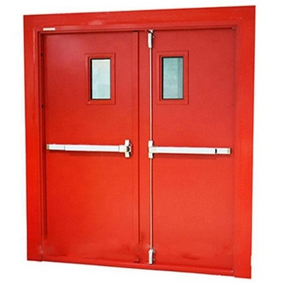 WH FM approved Commercial industry hospital school double swing steel fire rated doors design fire-proof door with push bar