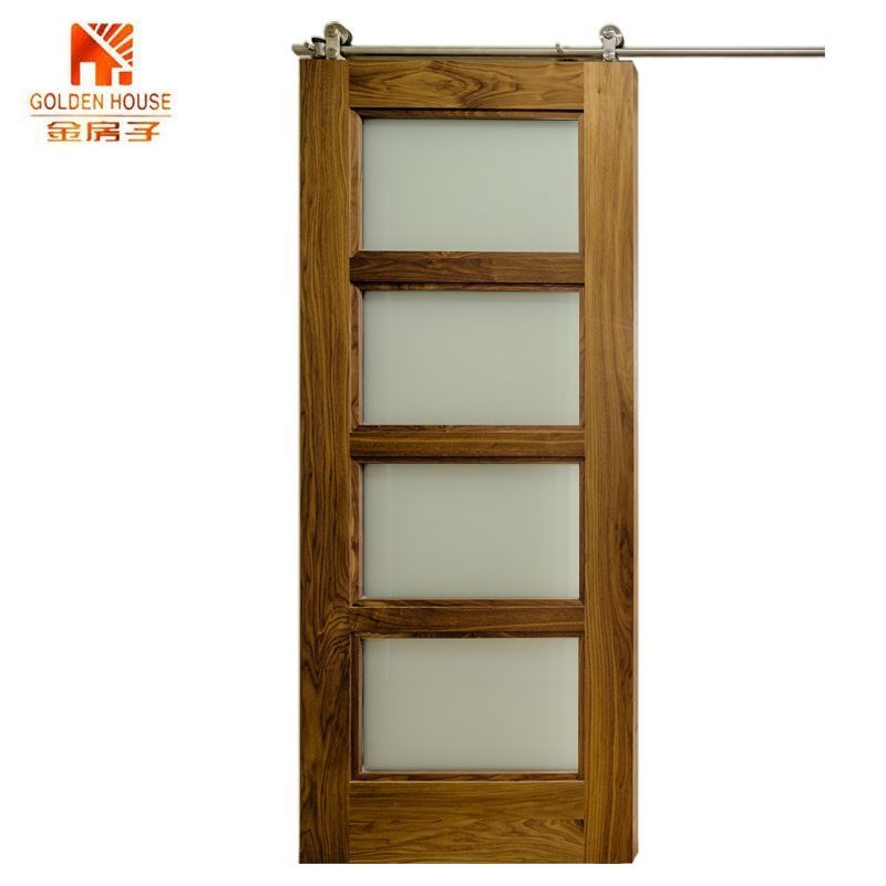 various Glass insert solid wood door interior  Sliding wood barn door with steel hardware set