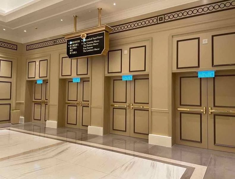 hotel cinema lounge 90 minute inlay strips fashion design evacuation exit fire rated double steel door