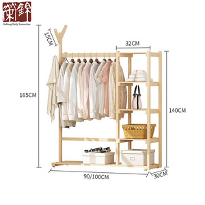 Free-standing Closet Multi-function Large Garment Rack with Storage Hanging Rods Heavy Duty Clothes Organizer Pine Wood Modern