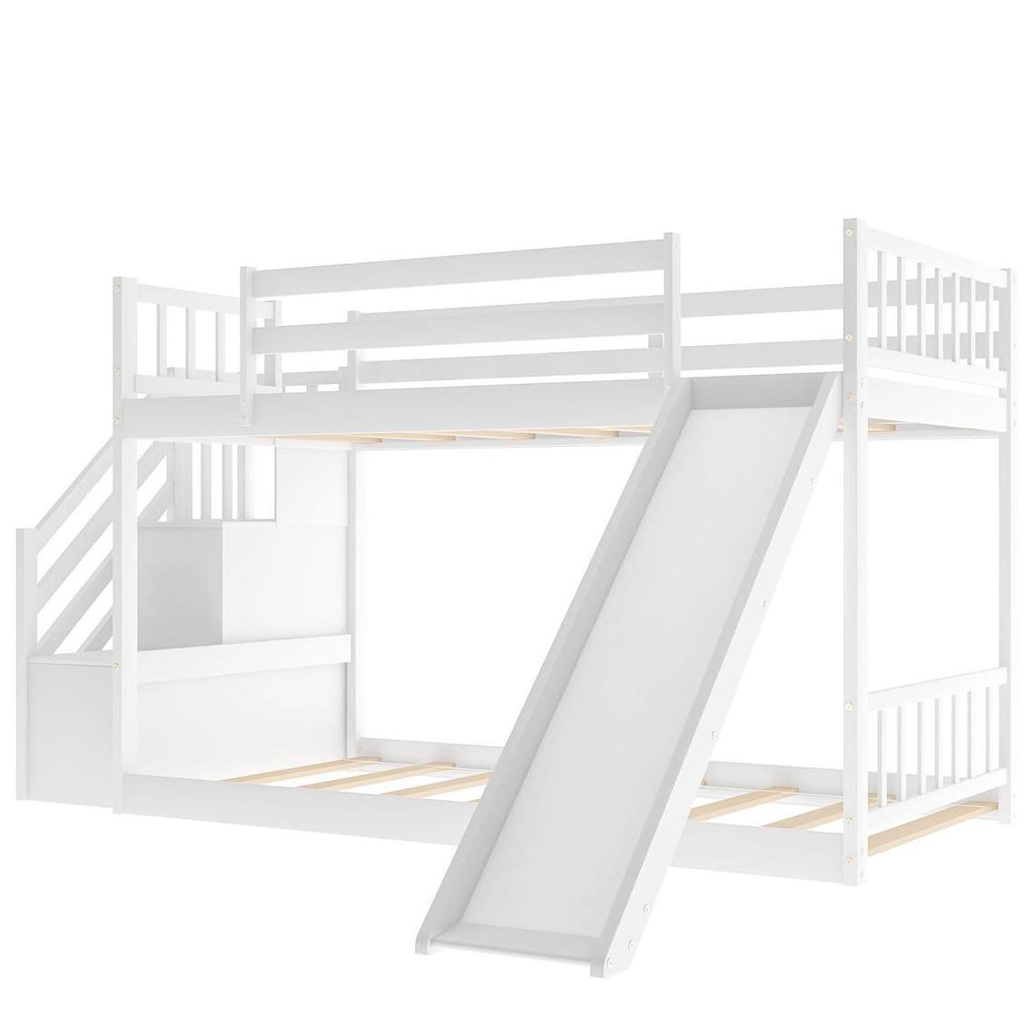 Twin Bunk Bed Wooden Montessori Kids Bed with Slide and Stairway for Kids Contemporary Pine Wood Princess Beds for Girl 75kg