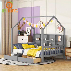 Wooden Montessori Frame Design Small Children Bedroom Furniture Set With Storage Drawer House single Double Kids Bed For Kids