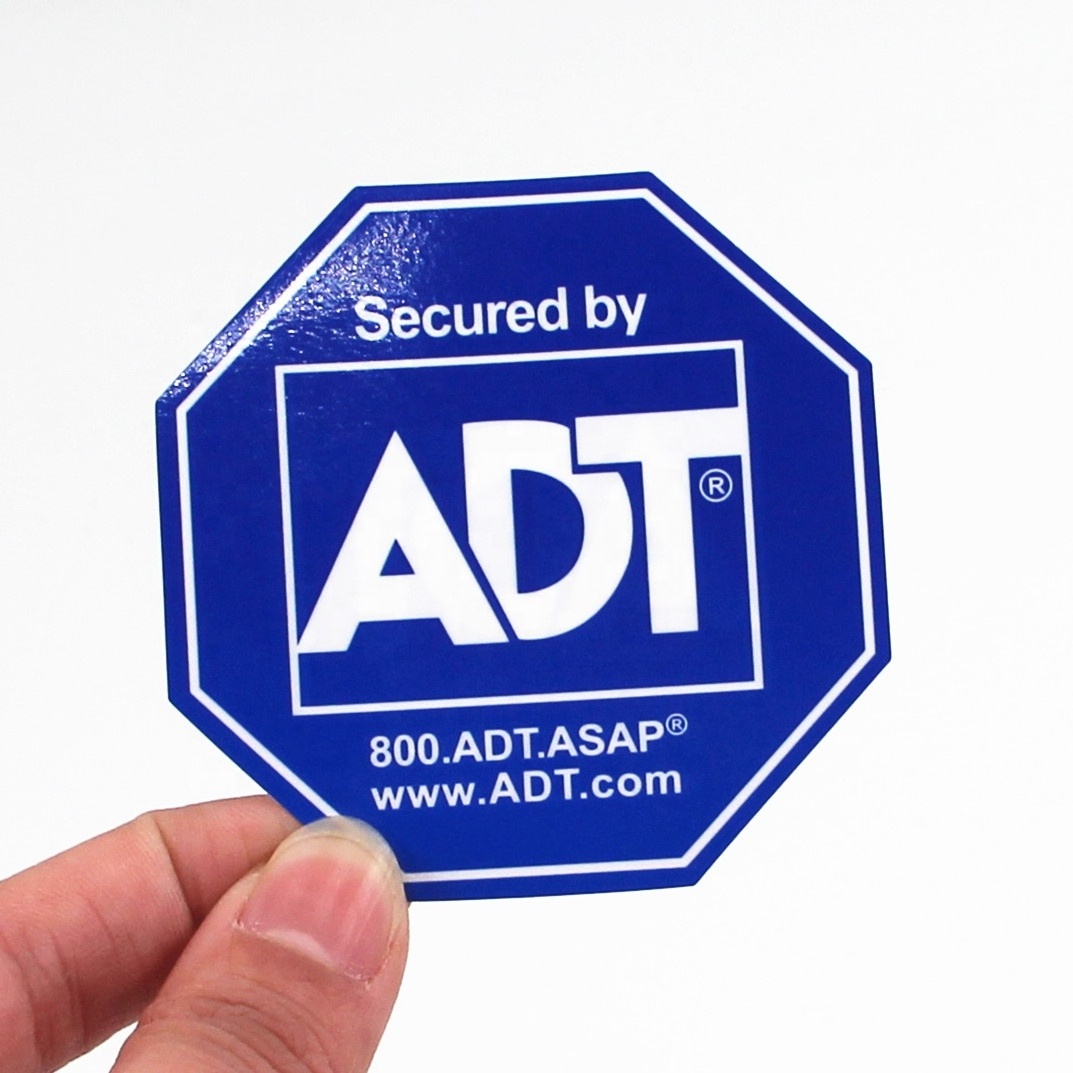 Double Sided Printed Label Sticker ADT Security Sign Sticker 4 Blue Octagon-Shaped Video Surveillance System Security Sticker