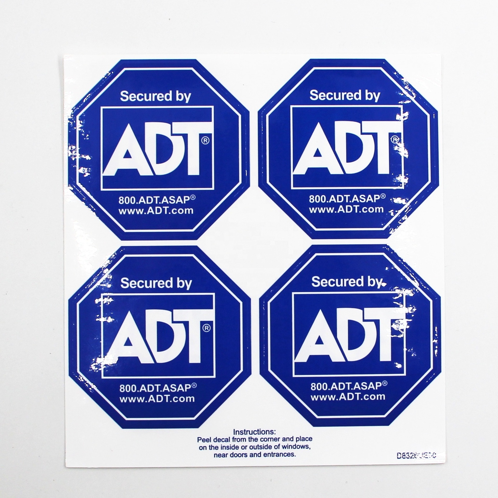 Double Sided Printed Label Sticker ADT Security Sign Sticker 4 Blue Octagon-Shaped Video Surveillance System Security Sticker