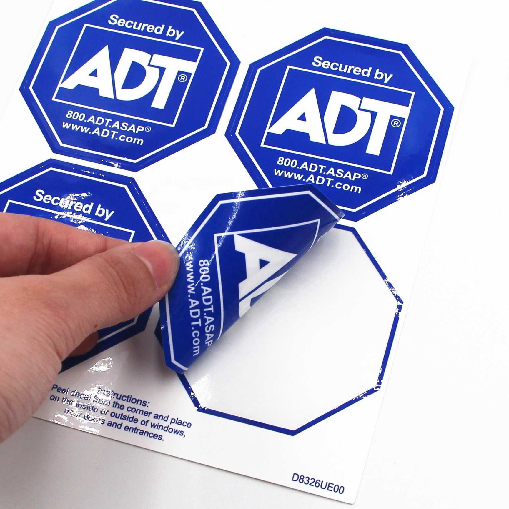 Double Sided Printed Label Sticker ADT Security Sign Sticker 4 Blue Octagon-Shaped Video Surveillance System Security Sticker