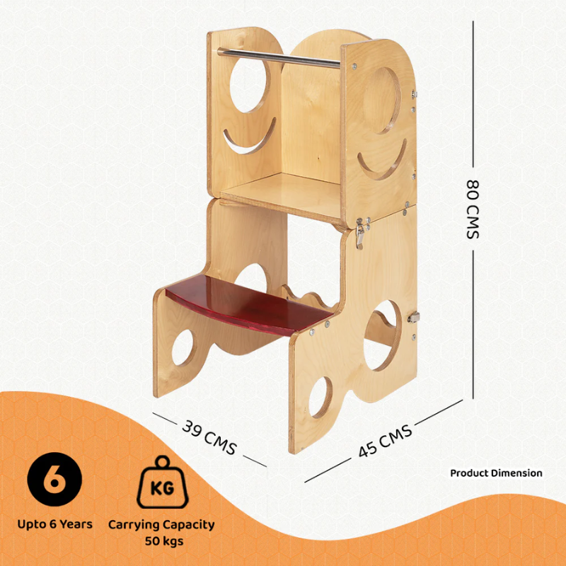 Children'S Room Learning Tower For Children Oak Woorden Step Stool Kitchen Helper For Toddlers Hidden Pull Out Step Stool