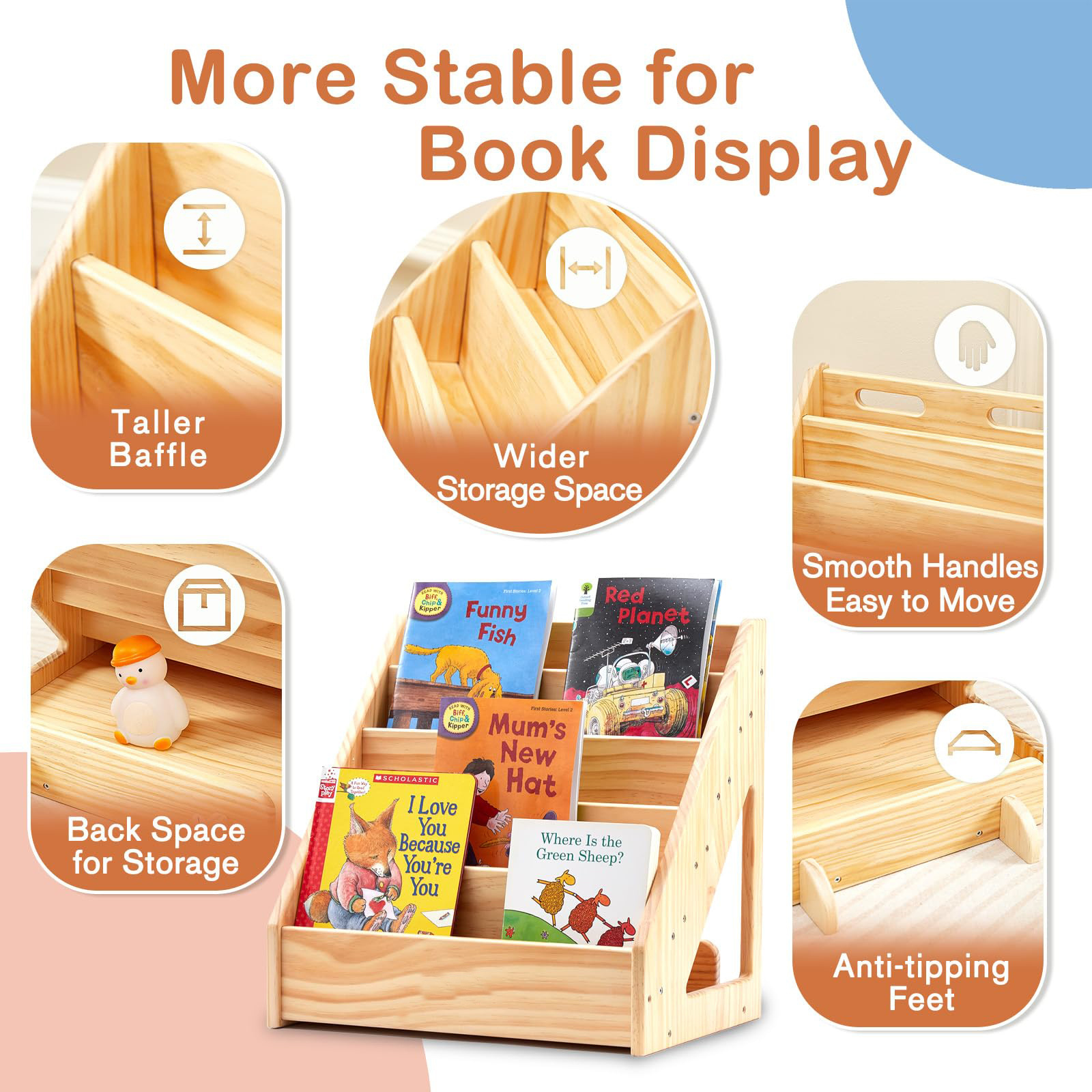 Montessori Bookshelf for Toddlers Front-Facing Kids Bookshelf Premium Baby Book shelf Children's Bookcase for Nursery Classroom