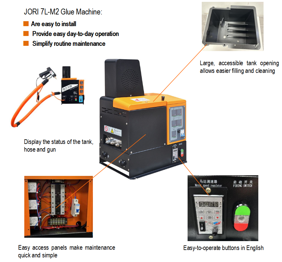 High Efficiency Glue Applicator With Tube Gun 7Liters Fabric Hot Melt Glue Machine For Glue Applying