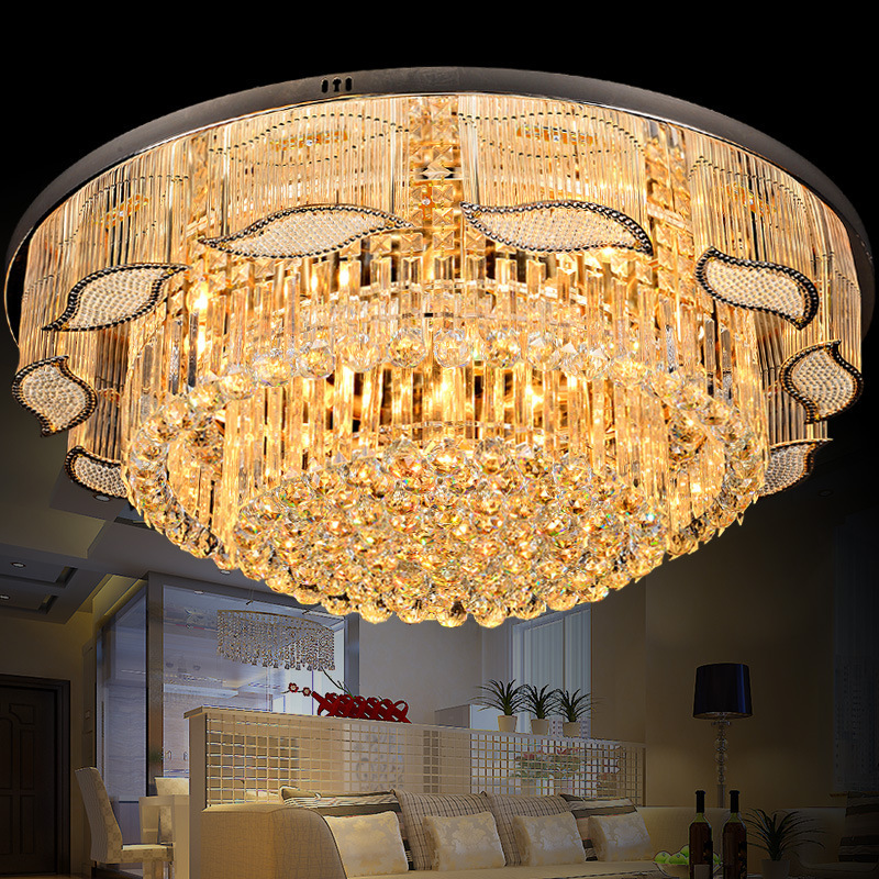 wholesale classic luxury gold color hotel living room bedroom crystal led round slim ceiling lights