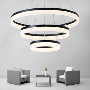 Modern home living room bedroom 3 rings LED coffee or black color decorative pendant light